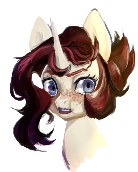 Size: 779x969 | Tagged: safe, artist:bonniethefox, banned from derpibooru, deleted from derpibooru, derpibooru import, oc, oc:jubilee tarts, unofficial characters only, unicorn, alternate design, alternate hairstyle, bust, freckles, magical foursome spawn, moonyverse, offspring, parent:cheese sandwich, parent:pinkie pie, parent:pokey pierce, parents:cheesepie, parents:cocopie, parents:pokeycheese, parents:pokeypie, parents:pokeypiecheesepommel, simple background, solo, surprised, transparent background