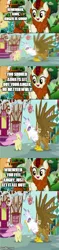 Size: 225x955 | Tagged: safe, banned from derpibooru, deleted from derpibooru, derpibooru import, edit, edited screencap, screencap, autumn blaze, fluttershy, gilda, gryphon, kirin, pegasus, griffon the brush off, sounds of silence, spoiler:s08, comic, screencap comic