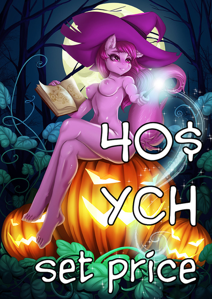Size: 849x1200 | Tagged: questionable, artist:icecapers, banned from derpibooru, deleted from derpibooru, derpibooru import, oc, anthro, advertisement, breasts, commission, female, halloween, holiday, nipples, nudity, pumpkin, sexy, solo, ych example, your character here