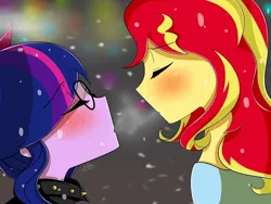 Size: 1080x810 | Tagged: safe, artist:kaita.ina, banned from derpibooru, deleted from derpibooru, derpibooru import, sci-twi, sunset shimmer, twilight sparkle, equestria girls, blushing, cute, eyes closed, female, imminent kissing, lesbian, scitwishimmer, shimmerbetes, shipping, sunsetsparkle, twiabetes