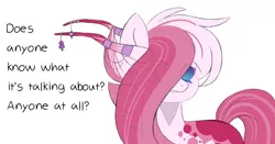 Size: 1134x596 | Tagged: safe, artist:scarletverse, artist:taaffeiite, banned from derpibooru, deleted from derpibooru, derpibooru import, oc, oc:nightmare, unofficial characters only, pony, blank eyes, dialogue, horns, male, scarletverse, simple background, solo, stallion, white background