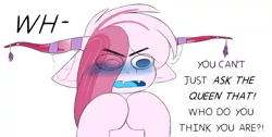 Size: 1200x606 | Tagged: safe, artist:scarletverse, artist:taaffeiite, banned from derpibooru, deleted from derpibooru, derpibooru import, oc, oc:nightmare, unofficial characters only, pony, blushing, blushing profusely, dialogue, flustered, horns, male, scarletverse, simple background, solo, stallion, white background