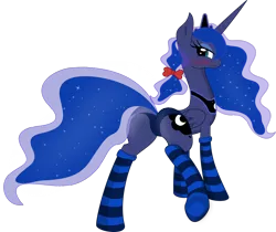 Size: 1600x1343 | Tagged: suggestive, artist:ifoxtrax, banned from derpibooru, deleted from derpibooru, derpibooru import, princess luna, alicorn, pony, blushing, bowtie, clothes, looking at you, looking back, looking back at you, socks, solo, striped socks, vector