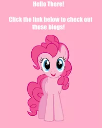 Size: 2055x2585 | Tagged: safe, banned from derpibooru, deleted from derpibooru, derpibooru import, pinkie pie, blog, caption, fimfiction, ideas, image macro, link in description, meme, pink, text