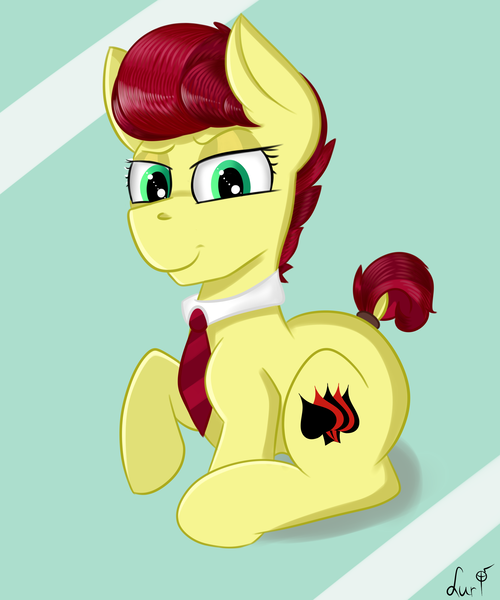 Size: 2500x3000 | Tagged: safe, artist:luriel maelstrom, banned from derpibooru, deleted from derpibooru, derpibooru import, oc, oc:aces high, unofficial characters only, female, necktie, signature, simple background, sitting, smiling, smirk, solo