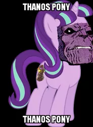 Size: 383x521 | Tagged: safe, banned from derpibooru, deleted from derpibooru, derpibooru import, starlight glimmer, dank memes, fight me, meme, obligatory pony, op is on drugs, shitposting, thanos, thanos car