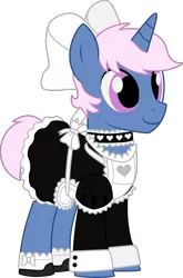 Size: 2069x3144 | Tagged: safe, artist:evilfrenzy, banned from derpibooru, deleted from derpibooru, derpibooru import, edit, editor:feathertrap, vector edit, oc, oc:azure/sapphire, unofficial characters only, pony, unicorn, 1000 hours in gimp, bow, choker, clothes, crossdressing, dress, hair bow, maid, simple background, solo, transparent background, vector