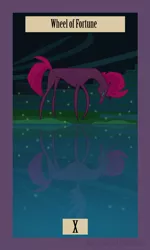 Size: 1152x1920 | Tagged: safe, artist:temp, banned from derpibooru, deleted from derpibooru, derpibooru import, fizzlepop berrytwist, tempest shadow, alicorn, pony, unicorn, broken horn, fortune, horn, reflection, solo, tarot, tarot card, wheel of fortune