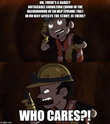 Size: 500x564 | Tagged: safe, banned from derpibooru, deleted from derpibooru, derpibooru import, edit, edited screencap, screencap, human, angry, caption, dan vs, hard hat, image macro, meme, mobile phone, phone, pickaxe, sarcasm, solo, text, tunnel, underground, yelling