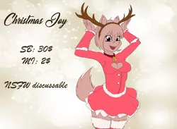 Size: 4438x3240 | Tagged: safe, artist:shamziwhite, banned from derpibooru, deleted from derpibooru, derpibooru import, anthro, deer, advertisement, auction, boob window, boots, christmas, clothes, commission, costume, cute, female, holiday, horns, miniskirt, shoes, sketch, skirt, solo, thigh boots, your character here, your character here open