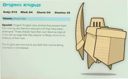 Size: 2128x1320 | Tagged: safe, banned from derpibooru, deleted from derpibooru, derpibooru import, tails of equestria, dungeons and dragons, judge not by the cover, knight, origami, paper, pen and paper rpg, rpg, stats, tabletop game