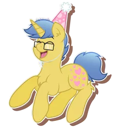 Size: 1500x1500 | Tagged: safe, artist:stephanoodle, banned from derpibooru, deleted from derpibooru, derpibooru import, oc, oc:lightking, unofficial characters only, pony, unicorn, chest fluff, eyes closed, glasses, happy, hat, male, party hat, simple background, stallion, transparent background