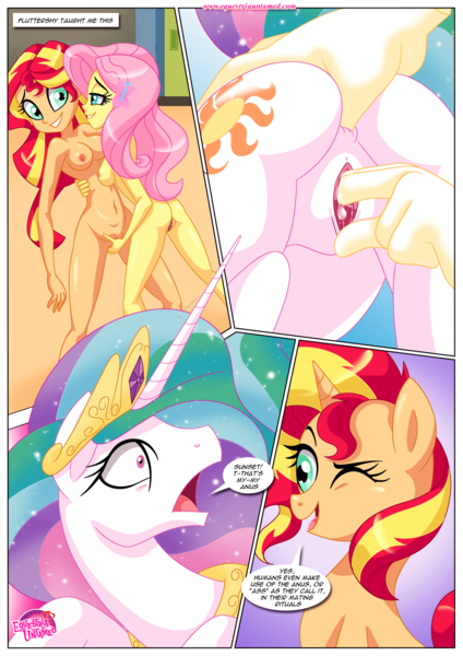 Size: 1200x1697 | Tagged: explicit, artist:bbmbbf, banned from derpibooru, deleted from derpibooru, derpibooru import, fluttershy, princess celestia, sunset shimmer, alicorn, unicorn, comic:like humans do, equestria untamed, equestria girls, anal, anal fingering, anus, ass, breasts, butt, comic, female, fingering, image, lesbian, nipples, nudity, palcomix, penetration, png, sex, shipping, sunlestia, sunsestia, sunshyne