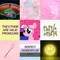 Size: 1280x1280 | Tagged: safe, banned from derpibooru, deleted from derpibooru, derpibooru import, pinkie pie, gender, genderfluid, genderqueer, happy, kids, mouthpiece, pride, pride flag, respect, smiley face, support, tumblr