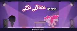 Size: 600x242 | Tagged: safe, artist:bnbigus, banned from derpibooru, deleted from derpibooru, derpibooru import, pinkie pie, pony, animated, caption, dance floor, dancing, explicit source, game, gif, gif with captions, spotlight