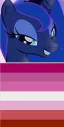 Size: 358x705 | Tagged: safe, banned from derpibooru, deleted from derpibooru, derpibooru import, screencap, princess luna, background pony strikes again, female, headcanon, lesbian, lesbian pride flag, lgbt, lgbt headcanon, pride, pride flag, solo, yikes