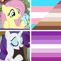 Size: 749x749 | Tagged: safe, artist:prideponies, banned from derpibooru, deleted from derpibooru, derpibooru import, fluttershy, rarity, lgbt, mouthpiece, pride, pride flag