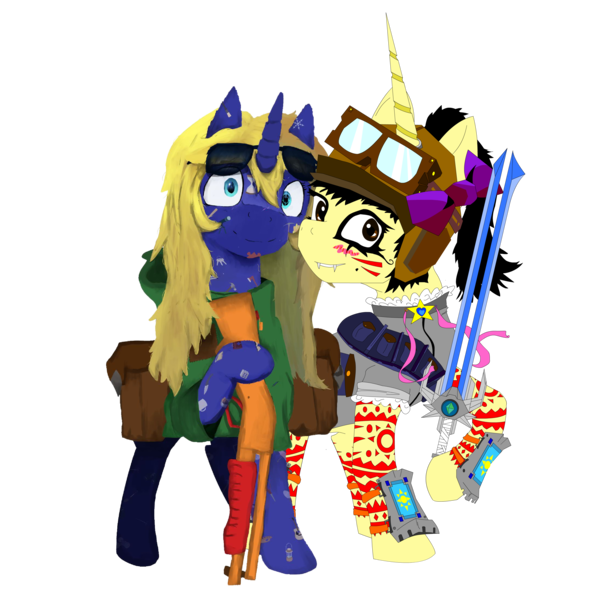 Size: 2951x2951 | Tagged: safe, artist:milescheetahperhour, artist:sapphmod, banned from derpibooru, deleted from derpibooru, derpibooru import, edit, oc, oc:false chasma, oc:sapphire mark, unofficial characters only, pony, unicorn, 2019 community collab, derpibooru community collaboration, bag, clothes, cutie pox, fangs, female, hoodie, looking at you, mare, simple background, standing, sunglasses, sword, transparent background, watergun, weapon