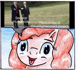 Size: 887x793 | Tagged: safe, artist:40kponyguy, banned from derpibooru, deleted from derpibooru, derpibooru import, edit, pinkie pie, 40kponyguy pinkie pie meme, donald trump, exploitable meme, humanism, mike pence, photo