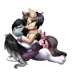Size: 2000x2000 | Tagged: suggestive, artist:confetticakez, banned from derpibooru, deleted from derpibooru, derpibooru import, oc, oc:cinnamon twist, oc:dante, unofficial characters only, gryphon, pony, apron, blushing, bow, clothes, cuddling, cute, female, garter belt, griffon oc, kissing, making out, mare, oc x oc, ocbetes, paws, shipping, simple background, snuggling, socks, stockings, thigh highs, transparent background, unshorn fetlocks