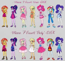 Size: 1920x1794 | Tagged: artist needed, safe, banned from derpibooru, deleted from derpibooru, derpibooru import, applejack, fluttershy, pinkie pie, rainbow dash, rarity, sci-twi, sunset shimmer, twilight sparkle, equestria girls, leak, :d, :p, boots, bow, clothes, cute, dress, feet, female, flower, flower in hair, gray background, hair bow, hair ornament, hat, heart glasses, high heels, humane five, humane seven, humane six, lidded eyes, looking at you, mane six, open mouth, ponytail, sandals, shoes, simple background, smiling, smirk, sunglasses, tongue out