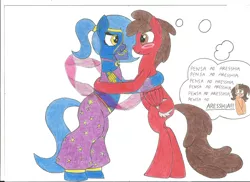 Size: 2338x1700 | Tagged: safe, artist:laurelcrown, banned from derpibooru, deleted from derpibooru, derpibooru import, oc, unofficial characters only, earth pony, pegasus, pony, arabian, arabian pony, arabic, clothes, colored, dancing, flat colors, hug, ponytail, shipping, simple background, traditional art, veil, white background