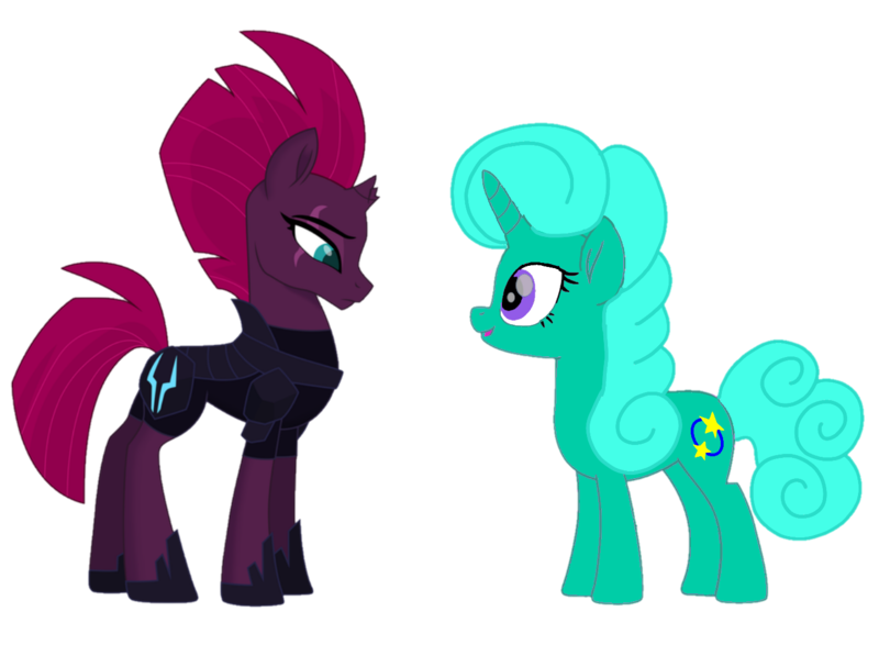 Size: 1471x1080 | Tagged: safe, artist:徐詩珮, banned from derpibooru, deleted from derpibooru, derpibooru import, fizzlepop berrytwist, glitter drops, tempest shadow, unicorn, my little pony: the movie, armor, broken horn, female, glittershadow, horn, lesbian, movie accurate, shipping