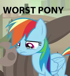 Size: 656x714 | Tagged: safe, banned from derpibooru, deleted from derpibooru, derpibooru import, edit, edited screencap, screencap, rainbow dash, pegasus, pony, daring done?, abuse, background pony strikes again, blatant lies, crying, dashabuse, downvote bait, female, frown, looking down, low effort, mare, op is wrong, solo, teary eyes, worst pony