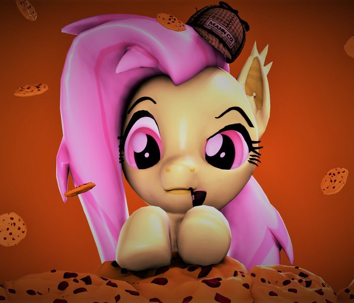 Size: 1262x1080 | Tagged: safe, artist:sircrocketthe1st, banned from derpibooru, deleted from derpibooru, derpibooru import, fluttershy, bat pony, pony, 3d, bat ponified, cookie, flutterbat, food, race swap, solo, source filmmaker