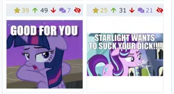 Size: 640x346 | Tagged: suggestive, banned from derpibooru, deleted from derpibooru, derpibooru import, edit, edited screencap, screencap, starlight glimmer, twilight sparkle, alicorn, derpibooru, once upon a zeppelin, the crystalling, annoyed, caption, image macro, imminent sex, juxtaposition, juxtaposition win, lip bite, markiplier, meme, meta, sarcasm, text, twilight sparkle (alicorn), uninterested