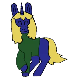 Size: 676x706 | Tagged: safe, artist:rudy, banned from derpibooru, deleted from derpibooru, derpibooru import, oc, oc:sapphire mark, unofficial characters only, pony, unicorn, blue coat, clothes, crossed legs, eyes closed, female, hoodie, mare, missing cutie mark, simple background, smiling, solo, standing, transparent background