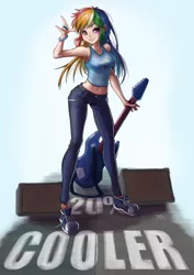 Size: 706x1000 | Tagged: dead source, safe, artist:the-park, banned from derpibooru, deleted from derpibooru, derpibooru import, rainbow dash, human, 20% cooler, armpits, clothes, female, guitar, humanized, looking at you, musical instrument, solo, standing
