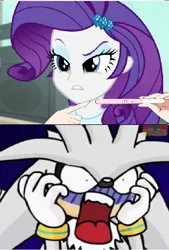 Size: 518x766 | Tagged: safe, artist:brandonale, artist:generalcacti, banned from derpibooru, deleted from derpibooru, derpibooru import, rarity, equestria girls, crossover, pregnancy test, pregnancy test meme, silver the hedgehog, sonic the hedgehog (series)