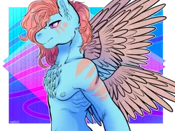 Size: 1024x768 | Tagged: safe, artist:z0rdic, banned from derpibooru, deleted from derpibooru, derpibooru import, oc, anthro, seraph, chest fluff, clothes, male, multiple wings, partial nudity, solo, stallion, topless, wings