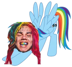 Size: 1104x1024 | Tagged: safe, banned from derpibooru, deleted from derpibooru, derpibooru import, rainbow dash, human, pony, 1000 hours in ms paint, 6ix9ine, irl, irl human, iwtcird, meme, photo, shitposting, simple background, solo, transparent background, wat, wings