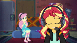 Size: 1920x1080 | Tagged: safe, banned from derpibooru, deleted from derpibooru, derpibooru import, edit, screencap, fluttershy, sunset shimmer, equestria girls, equestria girls series, game stream, spoiler:eqg series (season 2), angry, animated, face down ass up, gamershy, meme, rage face, spongebob squarepants, time card, webm