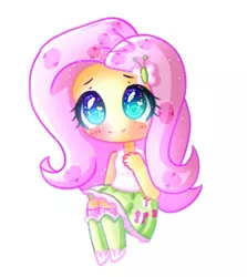 Size: 599x672 | Tagged: safe, artist:smollawliet, banned from derpibooru, deleted from derpibooru, derpibooru import, fluttershy, equestria girls, blushing, boots, chibi, clothes, cute, shoes, shyabetes, simple background, skirt, smiling, solo, tanktop, white background