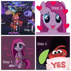Size: 400x400 | Tagged: safe, artist:lovetime17, banned from derpibooru, deleted from derpibooru, derpibooru import, pinkie pie, earth pony, pony, apron, clothes, crossover, crossover shipping, crying, heart, kiss mark, lipstick, pillow, pinkamena diane pie, shipping, smiling, sylvia, tears of joy, wander (wander over yonder), wander over yonder