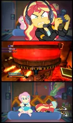 Size: 575x965 | Tagged: safe, banned from derpibooru, deleted from derpibooru, derpibooru import, edit, edited screencap, screencap, fluttershy, sunset shimmer, equestria girls, equestria girls series, game stream, spoiler:eqg series (season 2), clothes, converse, eggmanland, face down ass up, fire, gamer sunset, meme, shoes, sonic the hedgehog (series), sonic unleashed, sunset gamer, sunset shimmer frustrated at game, werehog