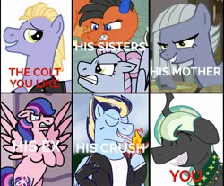 Size: 1853x1536 | Tagged: safe, artist:glamgoria-morose, artist:kindheart525, banned from derpibooru, deleted from derpibooru, derpibooru import, limestone pie, oc, oc:ambrosia, oc:fire opal, oc:galaxy guard, oc:hawk eye, oc:lightning bolt, oc:turquoise edge, changepony, earth pony, hybrid, pegasus, hearthbreakers, adopted offspring, clothes, jacket, leather jacket, magical lesbian spawn, meme, offspring, parent:flash sentry, parent:limestone pie, parent:princess celestia, parent:queen chrysalis, parent:rainbow dash, parents:chryslestia, parents:flashlight, parent:soarin', parents:soarindash, parents:zephyrstone, parent:twilight sparkle, parent:zephyr breeze, text