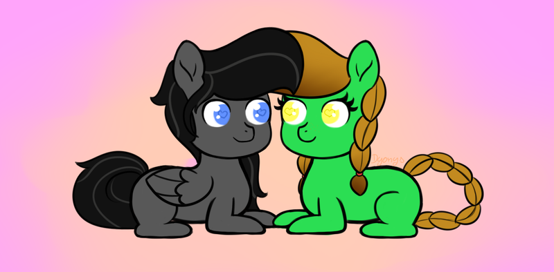 Size: 1181x581 | Tagged: safe, artist:dyonys, banned from derpibooru, deleted from derpibooru, derpibooru import, oc, oc:tanner, abstract background, chibi, female, male, mare, stallion, wingding eyes