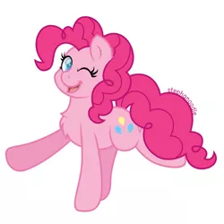 Size: 1280x1280 | Tagged: safe, artist:stephanoodle, banned from derpibooru, deleted from derpibooru, derpibooru import, pinkie pie, earth pony, pony, female, looking at you, mare, one eye closed, simple background, solo, white background, wink