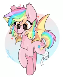 Size: 982x1200 | Tagged: safe, artist:kiruart, banned from derpibooru, deleted from derpibooru, derpibooru import, oc, oc:paper stars, unofficial characters only, bat pony, pegasus, pony, amputee, bandage, heart, solo, stars, tongue out