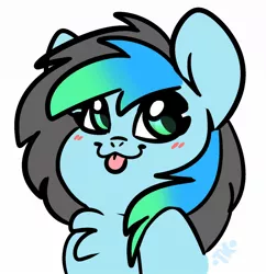 Size: 1162x1200 | Tagged: safe, artist:kiruart, banned from derpibooru, deleted from derpibooru, derpibooru import, oc, oc:kiru, unofficial characters only, pegasus, pony, :3, blushing, chest fluff, chibi, smiling, solo, tongue out