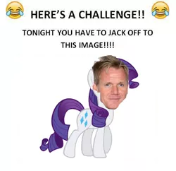 Size: 498x483 | Tagged: suggestive, banned from derpibooru, deleted from derpibooru, derpibooru import, editor:apex soundwave, rarity, human, pony, 1000 years in photoshop, caption, challenge, exploitable meme, gordon ramsay, image macro, implied masturbation, implied sex, meme, notsobot, shitposting, solo, text, why