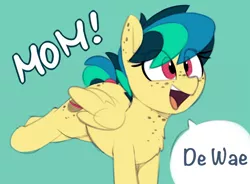 Size: 1280x941 | Tagged: safe, artist:shinodage, banned from derpibooru, deleted from derpibooru, derpibooru import, edit, oc, oc:apogee, unofficial characters only, pegasus, pony, adorkable, blue background, body freckles, bucking, butt freckles, chest fluff, chest freckles, crossing the memes, cute, dead meme, dialogue, do you know da wae?, dork, ear freckles, excited, exploitable meme, female, filly, freckles, happy, meme, mom! meme, ocbetes, open mouth, proud, raised leg, shitposting, simple background, smiling, solo, sonic the hedgehog (series), speech bubble, tail wrap, teenager, text, ugandan knuckles, wat