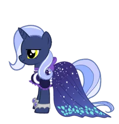 Size: 477x496 | Tagged: safe, artist:purplewonderpower, banned from derpibooru, deleted from derpibooru, derpibooru import, oc, oc:sapphire radiance, pony, unicorn, pony creator, canterlot boutique, clothes, dress, over the moon, supervillain