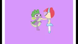 Size: 1334x750 | Tagged: safe, artist:undeadponysoldier, banned from derpibooru, deleted from derpibooru, derpibooru import, spike, oc, oc:molly, dragon, human, 1000 hours in ms paint, clothes, cute, dress, female, male, petting, pigtails, powerpuff girl, spikelove