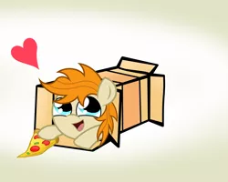 Size: 2500x2000 | Tagged: safe, artist:pizzamovies, banned from derpibooru, deleted from derpibooru, derpibooru import, oc, oc:pizzamovies, box, floating heart, food, heart, male, open mouth, pepperoni pizza, pizza, ponies sliding into a box, simple background, sliding ponies, smiling, stallion