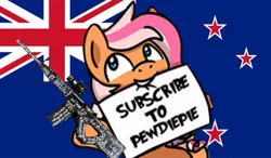 Size: 1035x604 | Tagged: safe, banned from derpibooru, deleted from derpibooru, derpibooru import, oc, oc:peachy, christchurch shooting, new zealand, subscribe to pewdiepie, unfunny memes